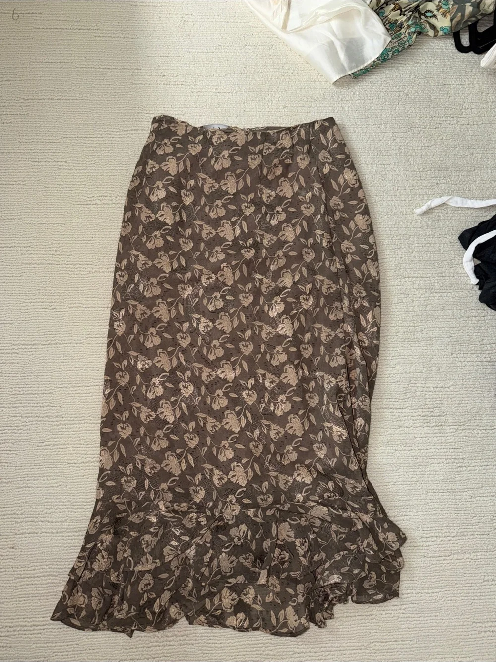 En Saison Brown Floral Ruffle Midi Skirt size medium - worn 1x